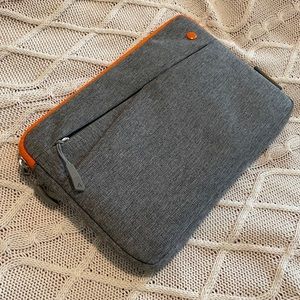 New iPad or Tablet Fabric Case or Sleeve Gray Orange Zip-up with Zipper Pockets